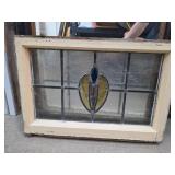 Stained Glass Leaded Window Panel in Wood Frame