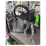 Coach Black Leather Handbag With Bow Accent