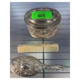 Ornate Silver Vanity Set with Box