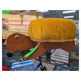 Turtle-Shaped Wooden Footstool with Velvet Cushion