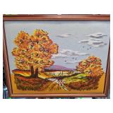 Framed Autumn Landscape Needlepoint Artwork