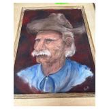 Framed Portrait of a Cowboy in Oil on Canvas