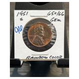 1951-S Lincoln Wheat Cent with Rainbow Toning