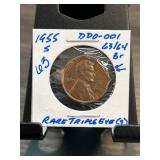 1955-S Lincoln Wheat Cent DDO-001 Rare Variety