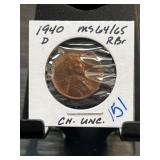 1940-D Lincoln Wheat Cent MS64/65 RB