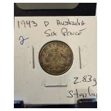1943 D Australia Six Pence Coin