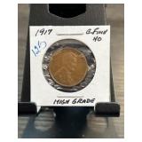 1917 Lincoln Wheat Penny in Fine Grade