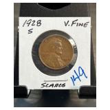 1928-S Lincoln Wheat Cent, Very Fine