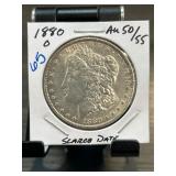 1880-O Morgan Silver Dollar, AU 50/55 Condition