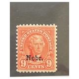 1929 US 9-Cent Nebraska Overprint Stamp