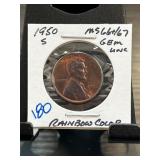 1950-S Lincoln Wheat Penny, MS66+/67