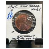 1945-S Mint Error Lincoln Cent Coin