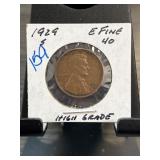 1929-S Lincoln Wheat Penny, EF40 Grade