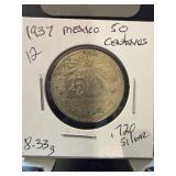 1937 Mexico 50 Centavos Coin with 0.720 Silver