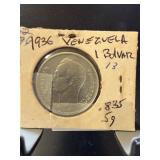 1936 Venezuela 1 Bolivar Coin in Holder