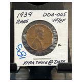 1939 Lincoln Cent DDO-005 VF/EF Rare