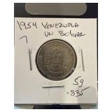 1954 Venezuela Un Bolivar Coin