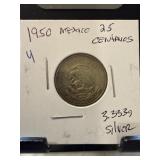 1950 Mexico 25 Centavos Coin