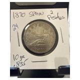 1870 Spain 2 Pesetas Coin