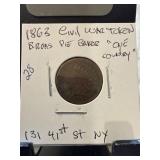 1863 Civil War Token One Country