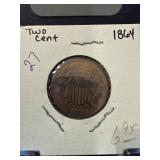 1864 Two-Cent Coin in Holder