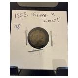 1853 Silver Three-Cent Coin