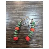 Sterling Silver Earrings With Red and Green Beads