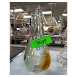 Art Glass Vase With White, Orange & Green Accents