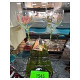 Hand-Painted Wine Glasses and Green Glass Platter