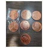Seven Copper Bullion Rounds