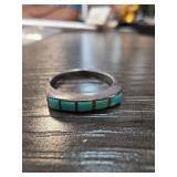 Sterling Silver Sz 8 Ring With Turquoise Inlay