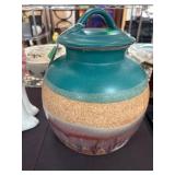 Large vintage Handcrafted pottery Cookie Jar With