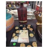 Japanese Ceramic Bottle and Framed Artwork Set