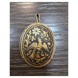 Damascus Oval Pendant with Bird and Floral Design