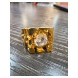 Gold-Tone Sz 11 Ring with Clear Stone
