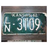 1962 Kansas License Plate L-3109