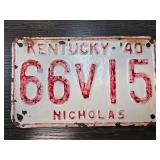 1940 Kentucky License Plate Nicholas County