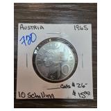 Austrian 10 Schilling Coin from 1965