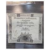 1792 French Assignat, Quinze Sols Note