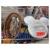 Disney Parks Ceramic Dish and Heart-Handle Flatwar