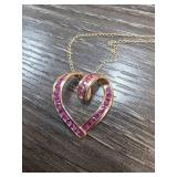 10K Gold Heart Pendant With Pink Stones 2.6g
