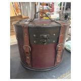 Wood and Leather Oval Storage Trunk