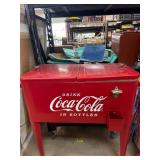 Red Coca-Cola Beverage Cooler on Wheels