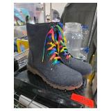 Grey Wool Boots with Rainbow Laces