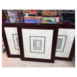 Three Framed Art Prints With Decorative Borders