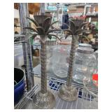 Palm Tree-Style Metal Candlesticks