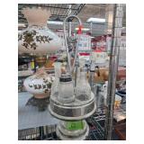 Ornate Metal Cruet Set with Four Glass Bottles