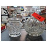 Cut Glass Lidded Jar and Matching Dish Set