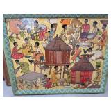 T. Chirwa Signed African Village Scene Painting