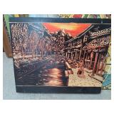 Woodblock Cutting Depicting Street Scene